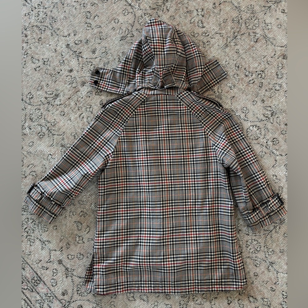 ZARA trench coat jacket plaid checkered hood S small Burberry style - Picture 3 of 11